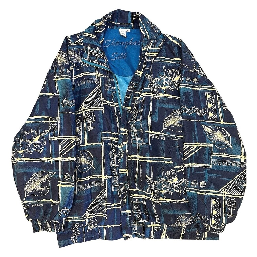 Medium - SHANGHAI SILK Mens Silk Lightweight Jacket, Nylon Lined Vintage Blue